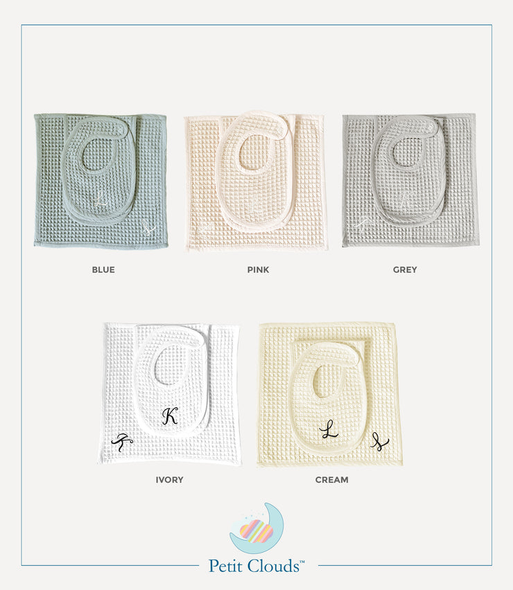 Petit Clouds Organic Monogram Baby Bib Set Cream