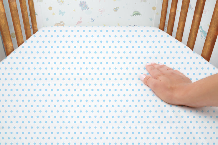 French Blue Polka - 100% Pure Organic Cotton Cot Sheet