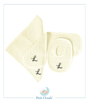 Petit Clouds Organic Monogram Baby Bib Set Cream