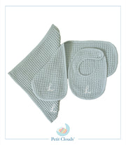 Petit Clouds Organic Monogram Baby Bib Set Blue