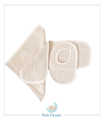 Petit Clouds Organic Monogram Baby Bib Set Pink