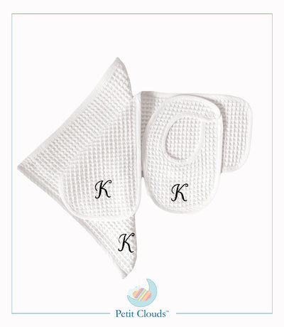 Petit Clouds Organic Monogram Baby Bib Set Ivory