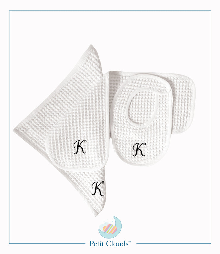 Petit Clouds Organic Monogram Baby Bib Set Ivory