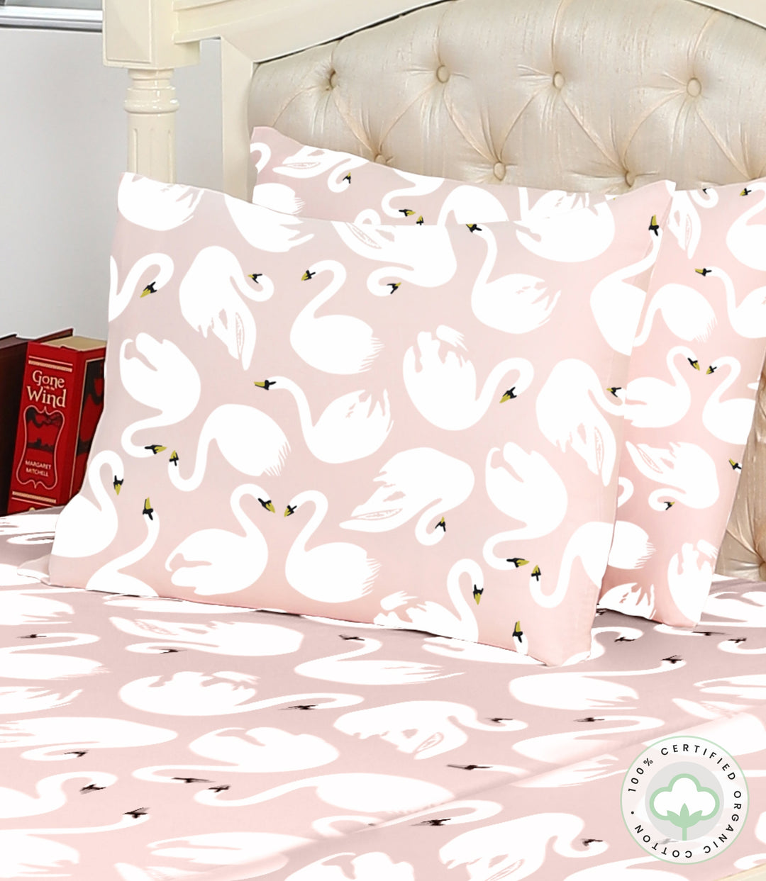 Peach Swan Bedsheet – Petit Clouds - Main Image